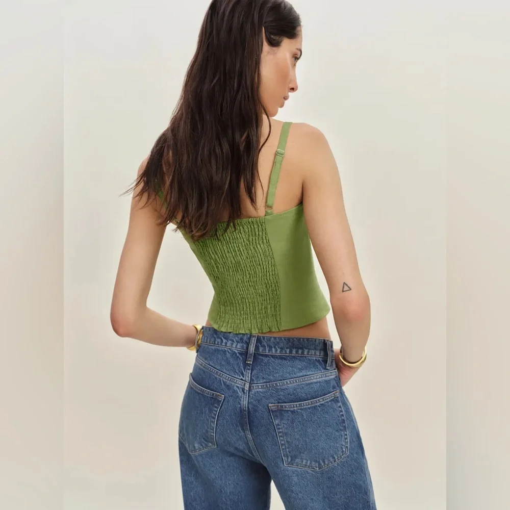 Reformation Hattie Linen Top In Avocado, brand new, never worn, no flaws._4